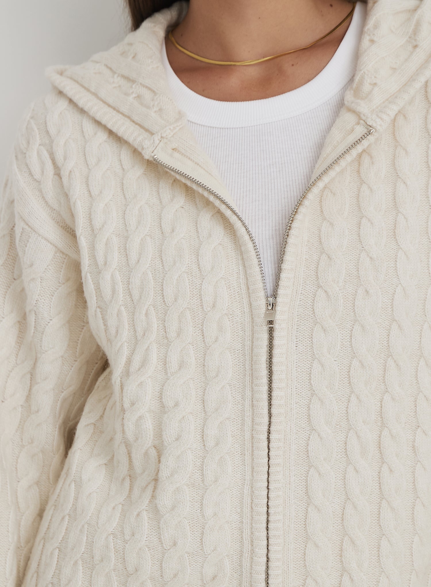 Elara Ave™- Cream Cable Knit Zip Hoodie