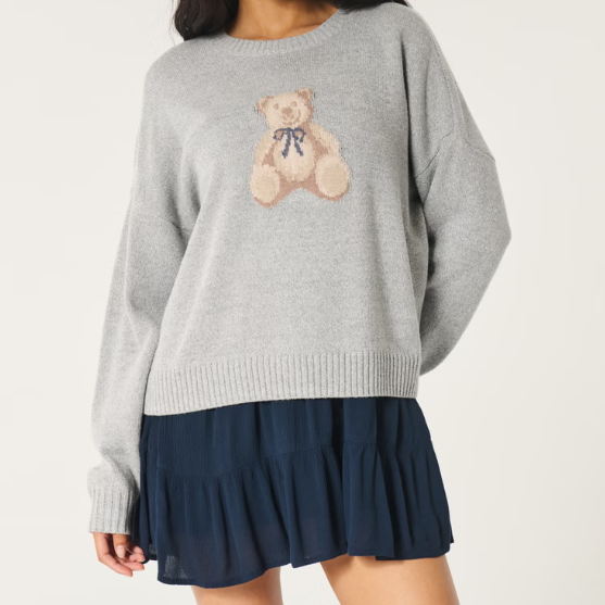 Elara Ave™- Easy Bow Graphic Crew Sweater