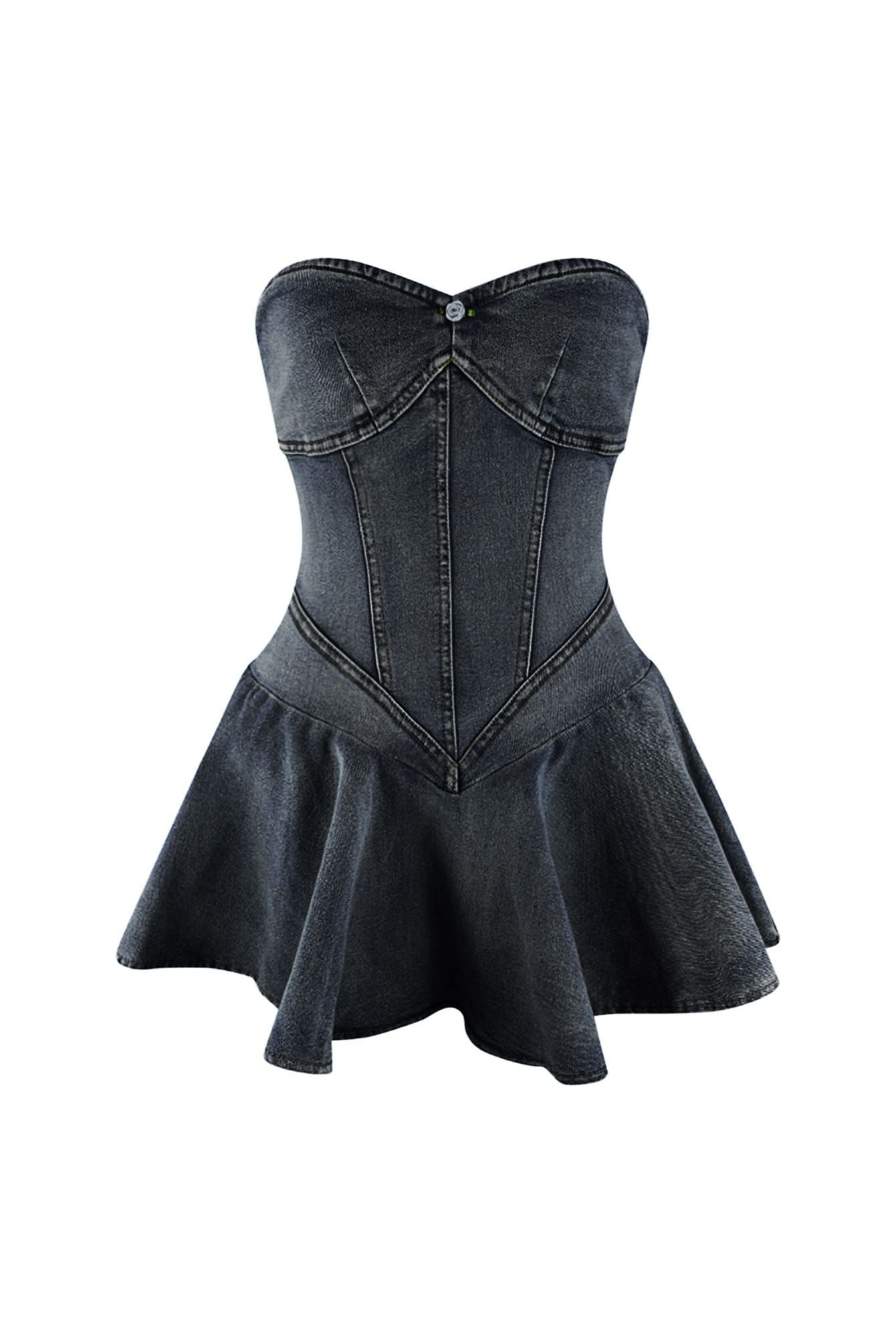 Elara Ave™- Denim Balletcore Corset Mini Dress